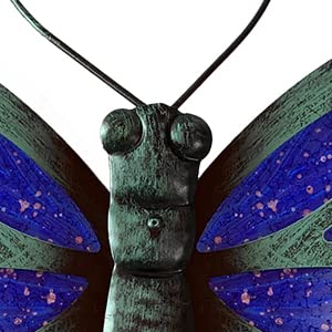 LIFFY Metal Butterfly Wall Decor 15inch Blue Butterfly Outdoor Art Hanging Glass Wall Decorations for Garden Fence Patio