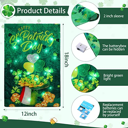 St Patricks Day Garden Flag with Lights, Irish Garden Flag Leprechaun Sat in the Irish Green Truck Flags, Shamrock Hat Flag Double Sided Yard Flags for Lawn Garden Outdoor Decorations (12 x 18 Inch)