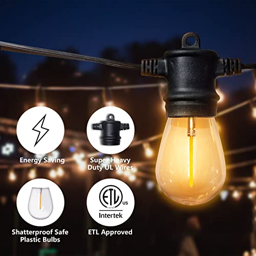 SUNTHIN Outdoor String Lights, 48FT Patio Lights with 16 LED Shatterproof Bulbs for Outside, Backyard, Deck, Porch, Garden, Bistro, Cafe, Party