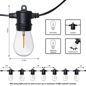 SUNTHIN Outdoor String Lights, 48FT Patio Lights with 16 LED Shatterproof Bulbs for Outside, Backyard, Deck, Porch, Garden, Bistro, Cafe, Party