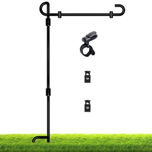 szhlux garden stand premium yard pole holder (35.4’’) metal powder-coated weather-proof paint with one tiger clip and two spring stoppers without flag, black
