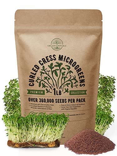 Cress Sprouting & Microgreens Seeds - Non-GMO, Heirloom Sprout Seeds Kit in Bulk 1lb Resealable Bag for Planting & Growing Microgreens in Soil, Coconut Coir, Garden, Aerogarden & Hydroponic System.