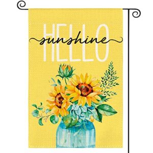 AVOIN colorlife Summer Garden Flag Hello Sunshine Sunflower 12x18 Inch Double Sided Outside Yard Outdoor Decoration