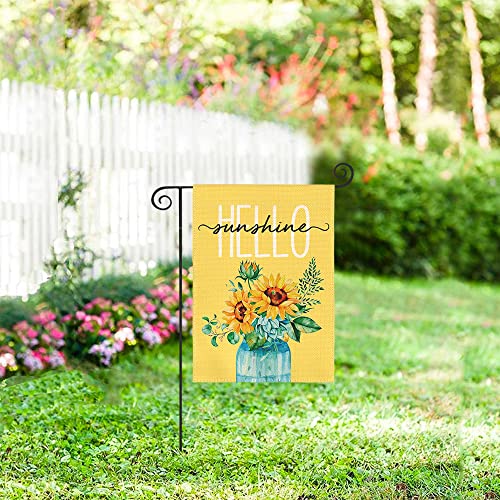 AVOIN colorlife Summer Garden Flag Hello Sunshine Sunflower 12x18 Inch Double Sided Outside Yard Outdoor Decoration