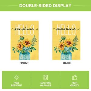 AVOIN colorlife Summer Garden Flag Hello Sunshine Sunflower 12x18 Inch Double Sided Outside Yard Outdoor Decoration