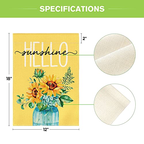 AVOIN colorlife Summer Garden Flag Hello Sunshine Sunflower 12x18 Inch Double Sided Outside Yard Outdoor Decoration