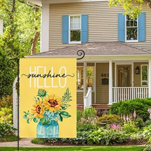 AVOIN colorlife Summer Garden Flag Hello Sunshine Sunflower 12x18 Inch Double Sided Outside Yard Outdoor Decoration