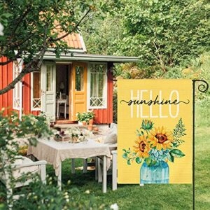 AVOIN colorlife Summer Garden Flag Hello Sunshine Sunflower 12x18 Inch Double Sided Outside Yard Outdoor Decoration
