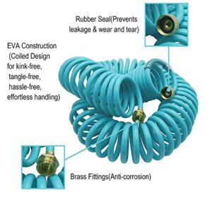 AUTOMAN-Garden-Water-Hose-Recoil,50 Feet EVA Curly Water Hose with Brass Connectors,Watering Hose Coil,Includes 7-Pattern Function Sprayer,Retractable,Corrosion Resistant Garden Coil Hose.