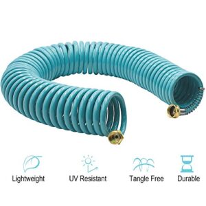 AUTOMAN-Garden-Water-Hose-Recoil,50 Feet EVA Curly Water Hose with Brass Connectors,Watering Hose Coil,Includes 7-Pattern Function Sprayer,Retractable,Corrosion Resistant Garden Coil Hose.