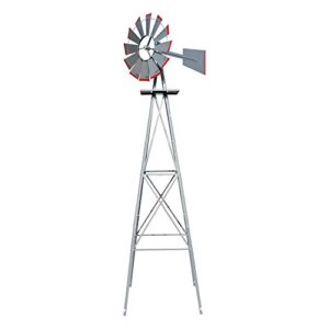 vingli 8ft ornamental windmill backyard garden decoration weather vane, heavy duty metal wind mill w/ 4 legs design, grey