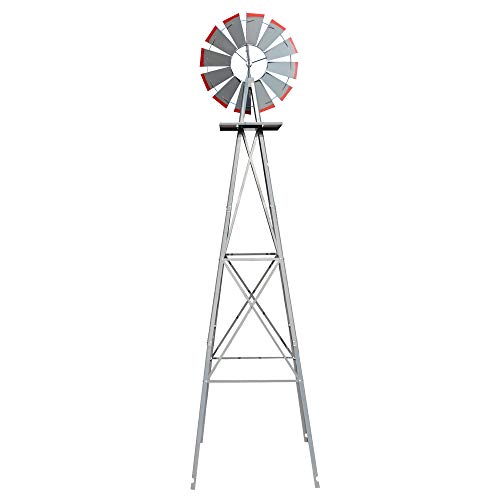 VINGLI 8FT Ornamental Windmill Backyard Garden Decoration Weather Vane, Heavy Duty Metal Wind Mill w/ 4 Legs Design, Grey