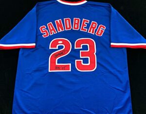 ryne sandberg signed autographed blue baseball jersey with jsa coa – size xl – chicago great