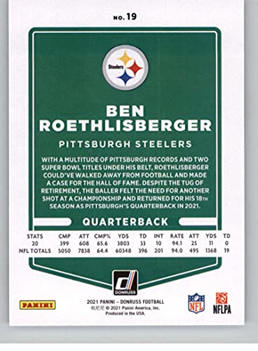 2021 Donruss #19 Ben Roethlisberger Pittsburgh Steelers NFL Football Card NM-MT