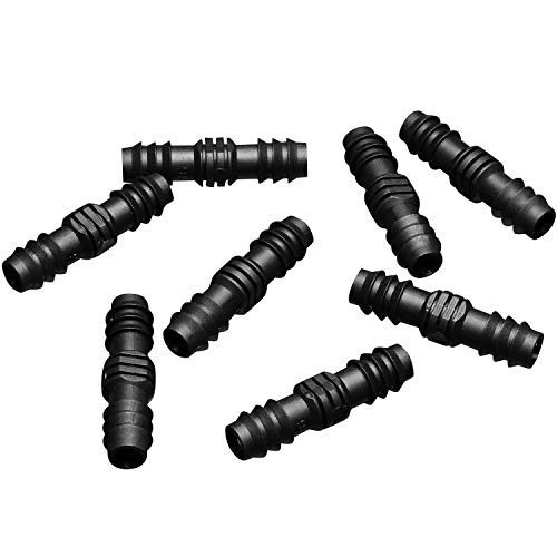 Maitys 8 Pieces 1/2 Inch (16mm) Garden Barbed Connector Plastic Drip Irrigation Hose Connector Soaker Hose Connectors Hose End Stop, Black (Joiner)