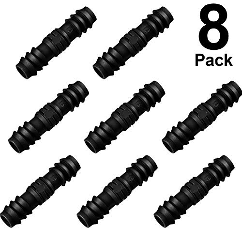 Maitys 8 Pieces 1/2 Inch (16mm) Garden Barbed Connector Plastic Drip Irrigation Hose Connector Soaker Hose Connectors Hose End Stop, Black (Joiner)