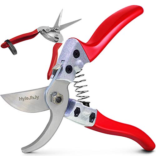 HyleJhJy Pruning Shears with Stainless SK5 Steel Blades+Straight Tip Gardening Shears Garden Shears Garden Clippers Florist Scissors Hand Pruners Garden Tools Gardening Tools Set,Red