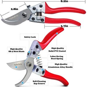 HyleJhJy Pruning Shears with Stainless SK5 Steel Blades+Straight Tip Gardening Shears Garden Shears Garden Clippers Florist Scissors Hand Pruners Garden Tools Gardening Tools Set,Red