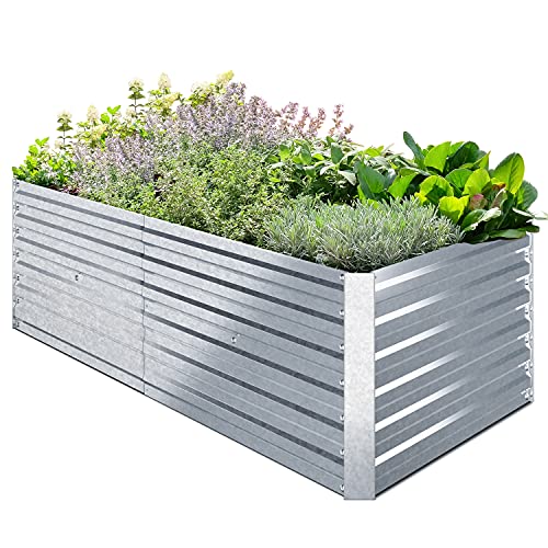 Ohuhu Metal Raised Garden Beds for Vegetables, 6x3x1.9 FT Heightened Extra-Large Reinforced Galvanized Steel Raised Boxes, Heavy Duty Outdoor Planter Box for Seedling Growing Flowers Herbs Succulent