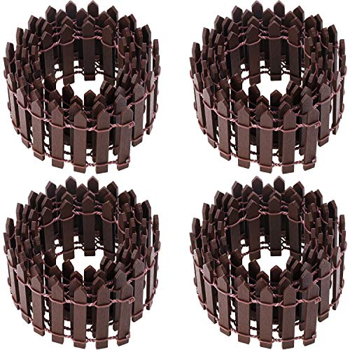 Chinco 4 Pieces 35 Inch Miniature Garden Ornament Fence Wood Picket Fence for Dollhouse Home Garden Plant Pot DIY Diorama Project (Brown)