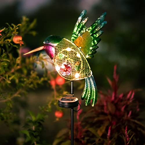 dreamysoul Outdoor Solar Garden Lights, Metal Hummmingbird Garden Stake Lights for Outdoor Garden Patio Yard Pathway