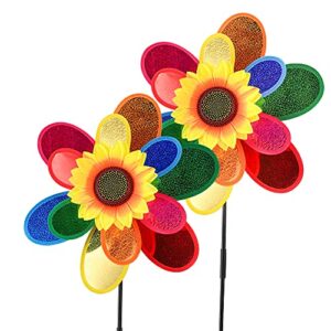 garden wind spinners, sunflower windmills lawn decor, 12 inch rainbow pinwheels for yard and garden, outdoor lawn ornaments wind spinner yard art (2, colour2)