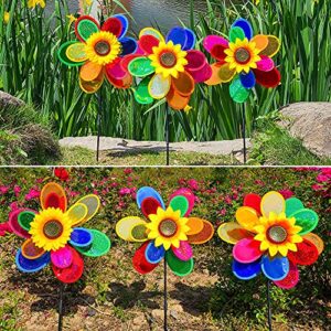 Garden Wind Spinners, Sunflower Windmills Lawn Decor, 12 Inch Rainbow Pinwheels for Yard and Garden, Outdoor Lawn Ornaments Wind Spinner Yard Art (2, Colour2)