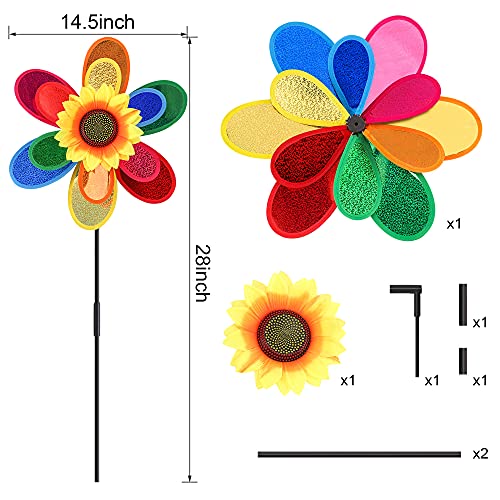 Garden Wind Spinners, Sunflower Windmills Lawn Decor, 12 Inch Rainbow Pinwheels for Yard and Garden, Outdoor Lawn Ornaments Wind Spinner Yard Art (2, Colour2)