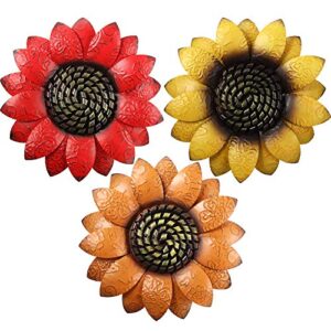 syhood 3 pcs 13 inch metal flower wall decor metal sunflower wall decor wall art decorations sunflower yard garden decor hanging for bedroom indoor outdoor decor (classic style,13 x 13 x 1.6 inch)