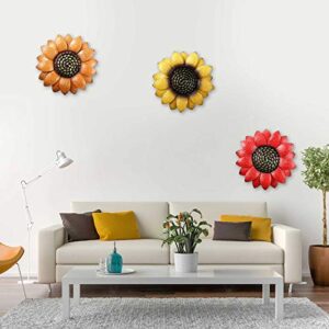 Syhood 3 Pcs 13 Inch Metal Flower Wall Decor Metal Sunflower Wall Decor Wall Art Decorations Sunflower Yard Garden Decor Hanging for Bedroom Indoor Outdoor Decor (Classic Style,13 x 13 x 1.6 Inch)