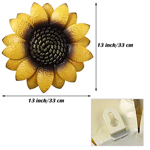 Syhood 3 Pcs 13 Inch Metal Flower Wall Decor Metal Sunflower Wall Decor Wall Art Decorations Sunflower Yard Garden Decor Hanging for Bedroom Indoor Outdoor Decor (Classic Style,13 x 13 x 1.6 Inch)