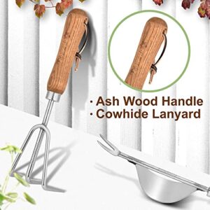 EZARC Garden Tool Set, 4 Piece Stainless Steel Heavy Duty Gardening Tools with Wooden Handle, Gardening Kit Include Hand Shovel, Trowel, Garden Rake, Hand Weeder