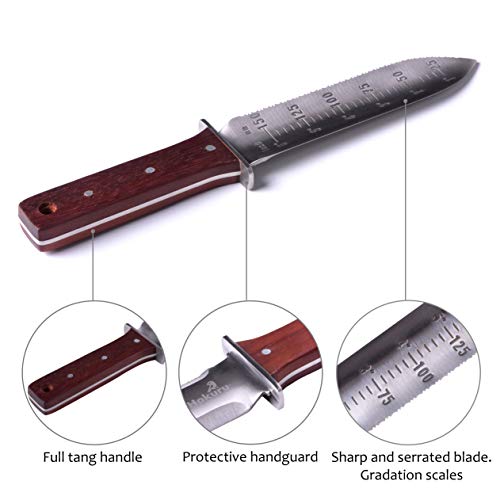 HOKURU Hori Hori Knife - Landscaping, Digging, Weeding, Cutting, Planting Gardening Tool With Leather Sheath, Stainless Steel Blade and Sharpening Stone