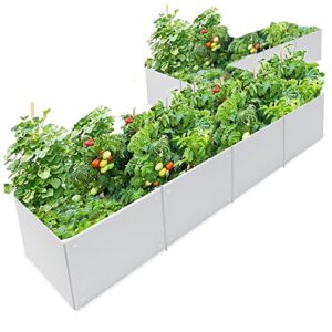 MAXPACE Raised Garden Bed Kit Outdoor Large Modular Plastic Planter DIY The Shape for Growing Vegetables - White