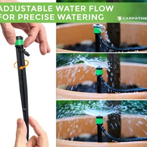 CARPATHEN Irrigation System - Adjustable Premium Drip Irrigation for Small Garden, Potted Plants, Hanging Baskets, Raised Garden Beds, Containers - Complete with Drip Emitters, Tubing and Connectors