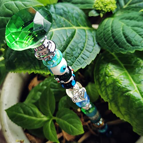 Pack of 9 DIY Fairy Garden Beaded Stakes Wands Kit Stainless Steel Stakes with Diamend Toppers (13 inch, 9 Mixed Diamond top Color)