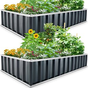 king bird raised garden bed 68”x36”x12” x2 packs, galvanized steel metal outdoor planter kit box for vegetables,flowers, fruits,herbs,with 16pcs t-type tags & 2 pairs of gloves,dark grey