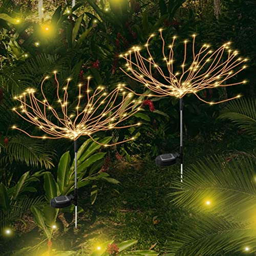 TIMGHKS Solar Garden Lights with 120 Led Light Beads - Beautiful and Delicate Outdoor Solar Firework Lights, Durable Waterproof Outdoor Decorative Lights Suitablfor Lawns, Gardens and Yards (Warm)