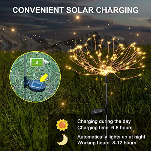 TIMGHKS Solar Garden Lights with 120 Led Light Beads - Beautiful and Delicate Outdoor Solar Firework Lights, Durable Waterproof Outdoor Decorative Lights Suitablfor Lawns, Gardens and Yards (Warm)