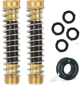 morvat brass garden hose kink protector, hose extension, water hose adapter, outdoor faucet extender, standard 3/4” threading, 2 pack, includes 4 rubber washers and tape