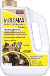 bonide molemax mole & vole repellent granules, 5 lbs. ready-to-use, outdoor lawn & garden mole control, people & pet safe