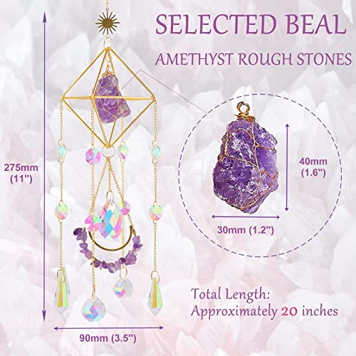 Amethyst Crystal Suncatcher - Hanging Gold Plated Garden Sun Catcher for Windows, Healing Amethyst Crystal Decor for Home, Gift for Christmas Birthday Valentine Mothers Day