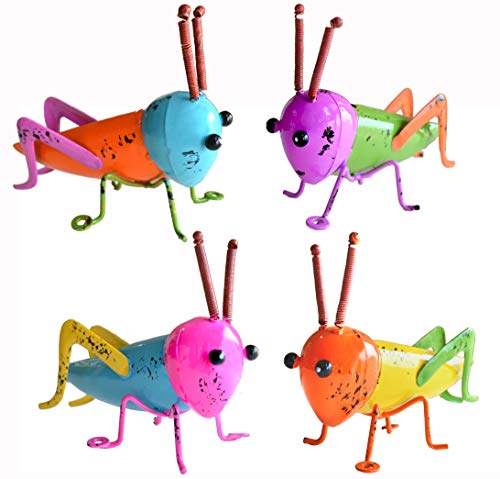 GIFTME 5 Metal Garden Grasshopper Wall Art Decorative Set of 4 Colorful Cute Locust Outdoor Wall Sculptures