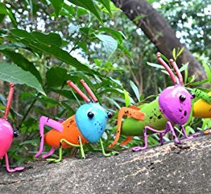 GIFTME 5 Metal Garden Grasshopper Wall Art Decorative Set of 4 Colorful Cute Locust Outdoor Wall Sculptures