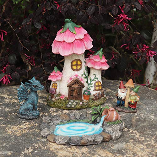 Aivanart Fairy Garden Decor Gnome House Kit, Sculptures Statues Dragon Elf Figurines Fountain Yard Decor Lawn Ornaments Outdoor Miniature Garden Accessories