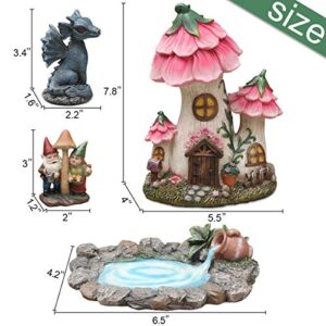 Aivanart Fairy Garden Decor Gnome House Kit, Sculptures Statues Dragon Elf Figurines Fountain Yard Decor Lawn Ornaments Outdoor Miniature Garden Accessories