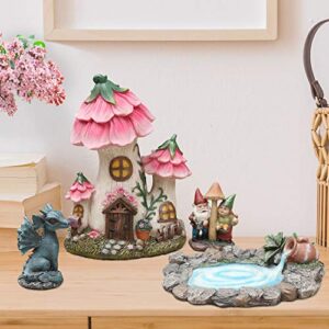 Aivanart Fairy Garden Decor Gnome House Kit, Sculptures Statues Dragon Elf Figurines Fountain Yard Decor Lawn Ornaments Outdoor Miniature Garden Accessories