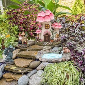 Aivanart Fairy Garden Decor Gnome House Kit, Sculptures Statues Dragon Elf Figurines Fountain Yard Decor Lawn Ornaments Outdoor Miniature Garden Accessories