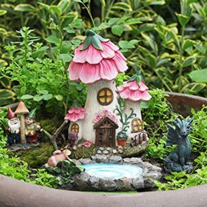 Aivanart Fairy Garden Decor Gnome House Kit, Sculptures Statues Dragon Elf Figurines Fountain Yard Decor Lawn Ornaments Outdoor Miniature Garden Accessories