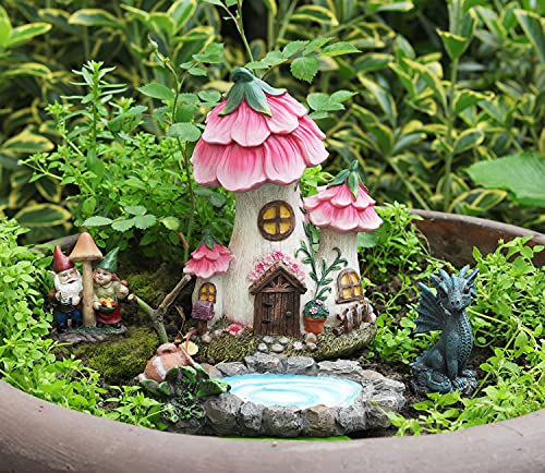 Aivanart Fairy Garden Decor Gnome House Kit, Sculptures Statues Dragon Elf Figurines Fountain Yard Decor Lawn Ornaments Outdoor Miniature Garden Accessories